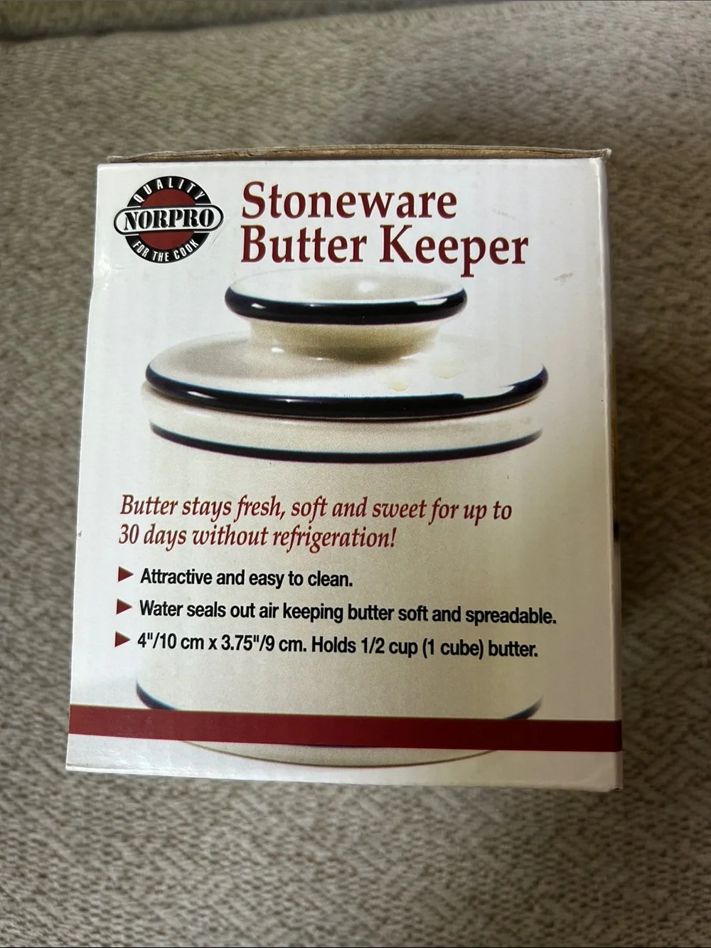 NEW Stoneware Butter Keeper - White with Blue Trim Lidded Crock